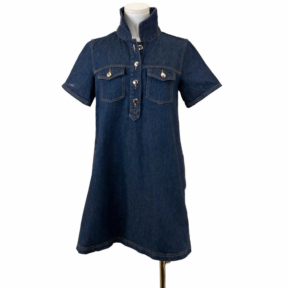 Loft Denim Shirt Dress A-line Mini | Button Front Short Sleeve Casual Chic SZ XS - Picture 2 of 11